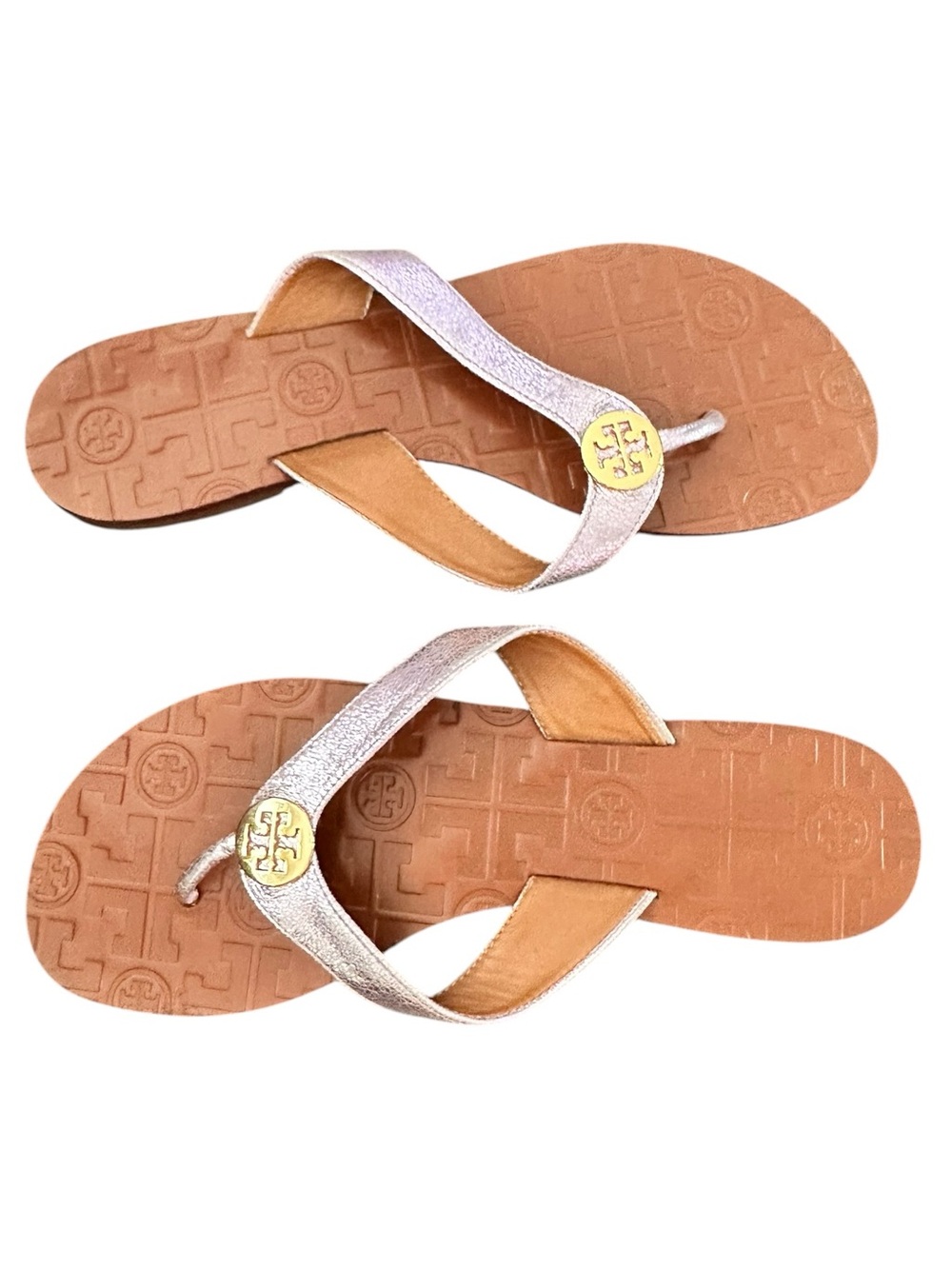 Tory Burch Thora Reverse Metallic Lavender Gold Purple Sandals Flip Flops 7 - Picture 6 of 9